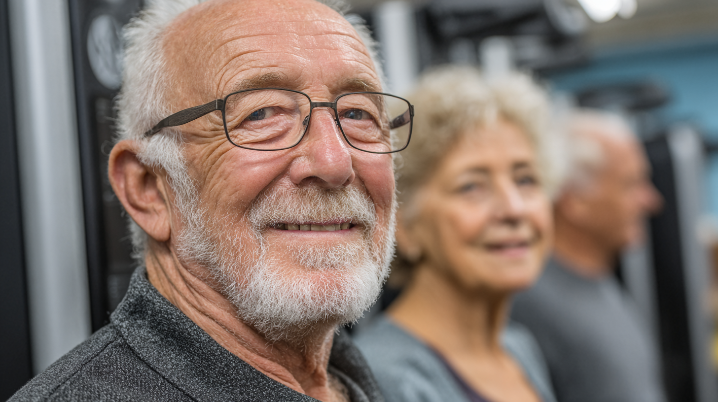 Група възрастни хора правят упражнения в парк